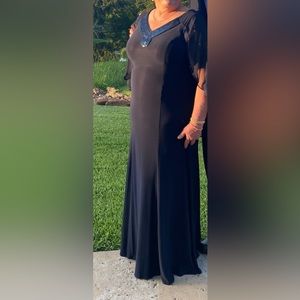 Formal occasion, mother-of-the-bride type gown. Navy blue with beaded applique.